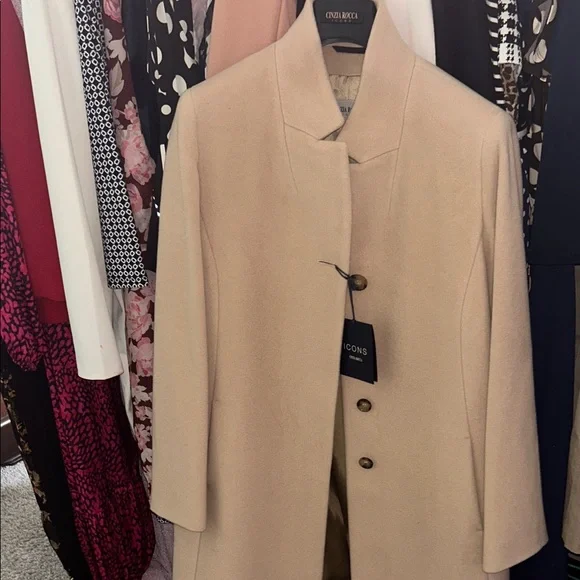 NWT Cinzia Rocca Icons Taupe Wool Cashmere Coat Italy Minimalist Size 12 - Picture 6 of 14